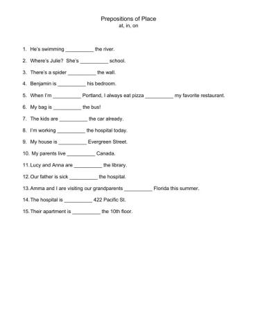 Prepositions of Place