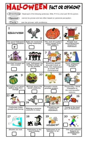 Halloween fact or opinion ws