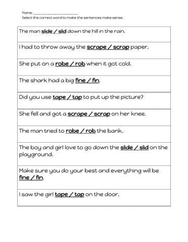 CVC and CVCe worksheet