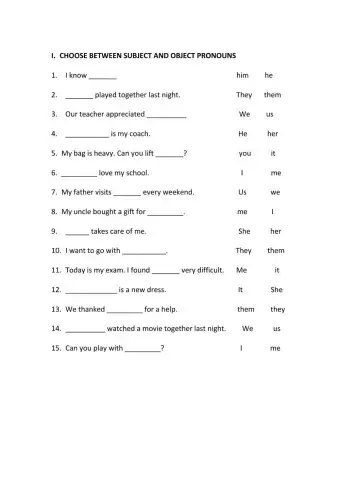 Choose Subject and Object Pronouns