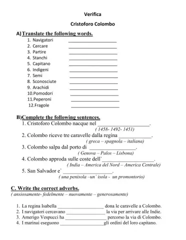 Verifica Cristoforo Colombo