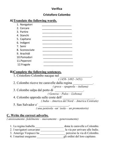 Verifica Cristoforo Colombo