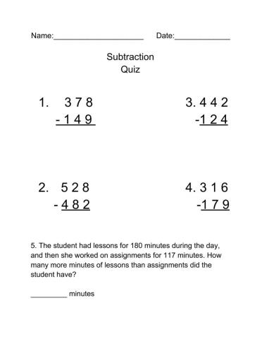 Subtraction Quiz