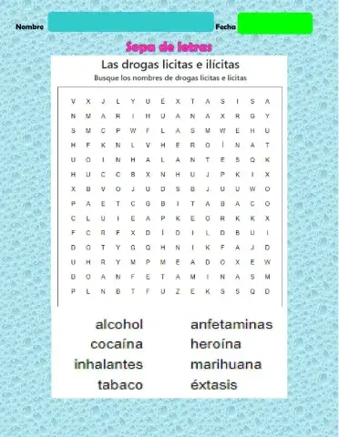 Sopa de letras de las drogas