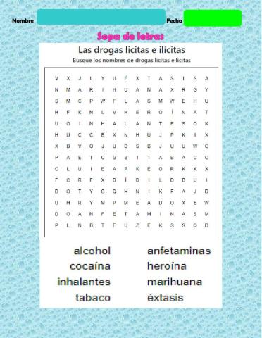 Sopa de letras de las drogas