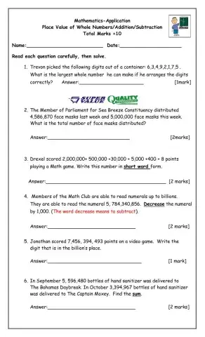 Place Value of Whole Numbers-Addition-Subtraction