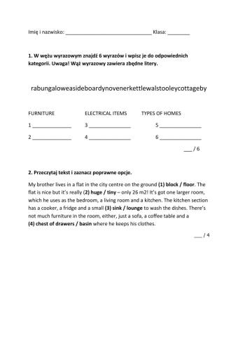 Słownictwo - unit 2 (kartkówka)