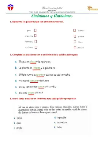 Palabras sinónimas y antónimas