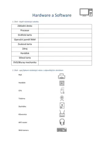 Pracovní list - Hardware Software