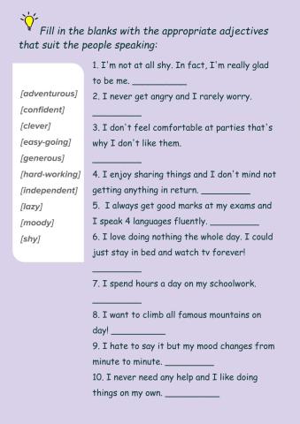 Adjectives Describing Personality