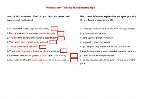 Vocabulary: Talking about internships