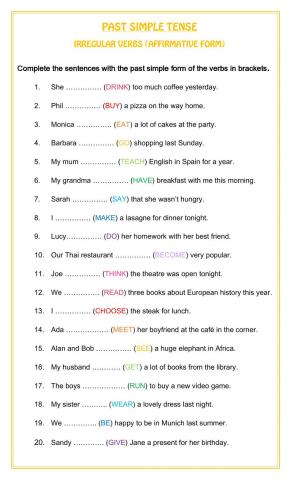 PAST SIMPLE TENSE (irrregular verbs)