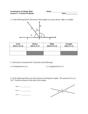 Basic Angle Practice Problems