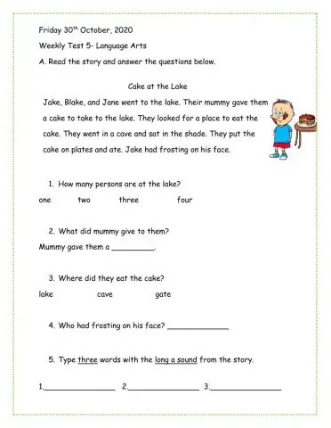 Weekly Test 5- Language Arts