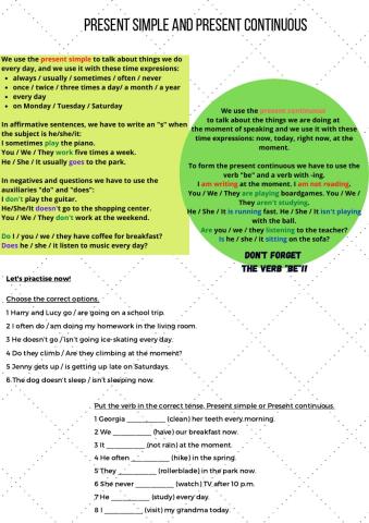 Revision present simple and present continuous
