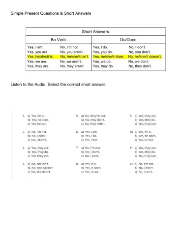 Listening - Short Answers