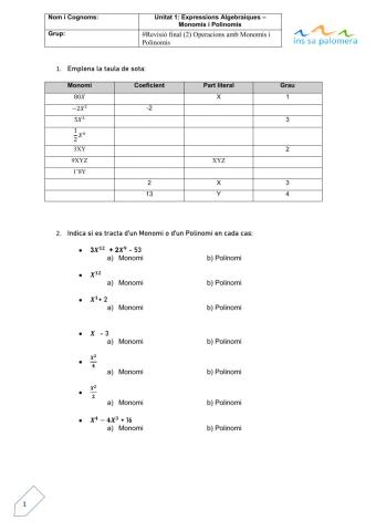 Monomis i Polinomis - Operacions bàsiques