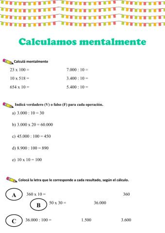 Calculo mental- Multiplicación y división