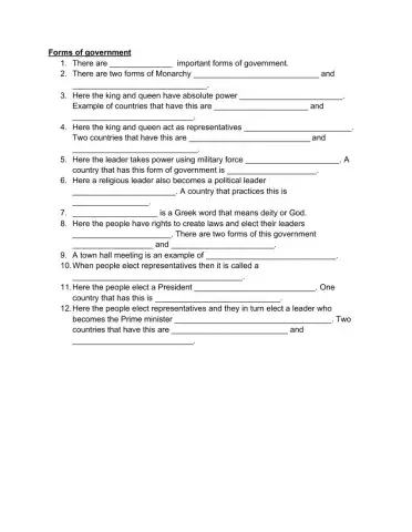 Forms of government Study guide