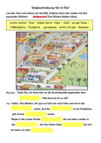 Lückentext Wegbeschreibung