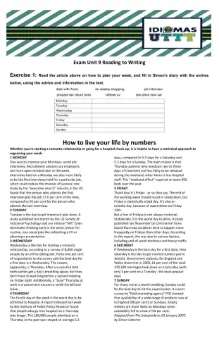 Exam Unit 9 Reading to Writing