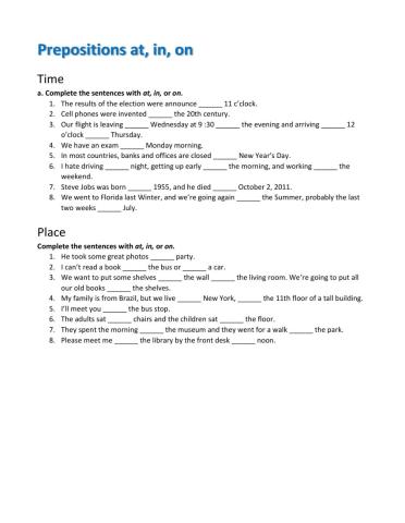 Prespositions of time and place