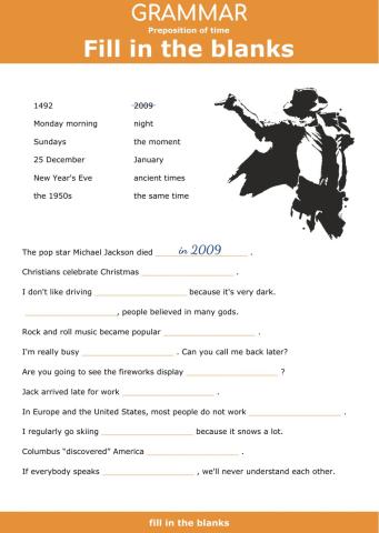Preposition of time - Fill in the blanks