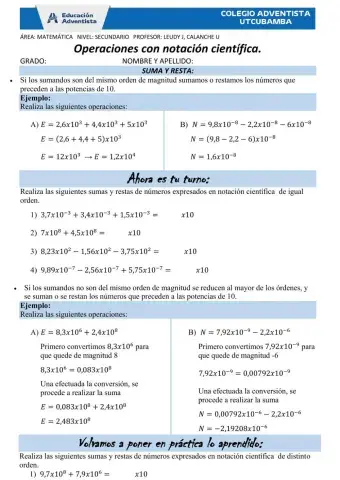 OPERACIONES CON NOTACION CIENTIFICA