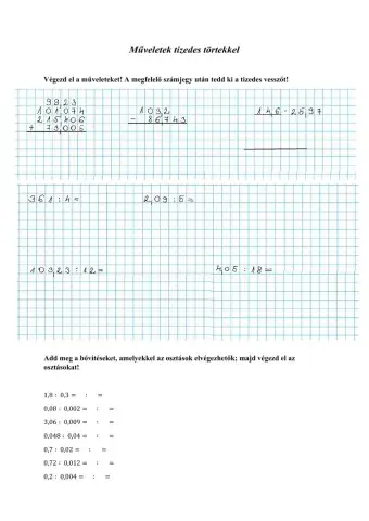 Műveletek tizedes törtekkel