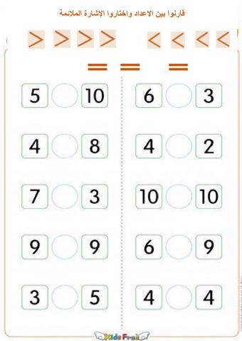 اكبر اصغر او يساوي