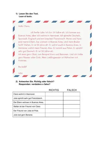 Leseverstehen - sich vorstellen, Familie und Essen