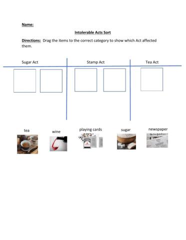 Intolerable Acts Picture Sort