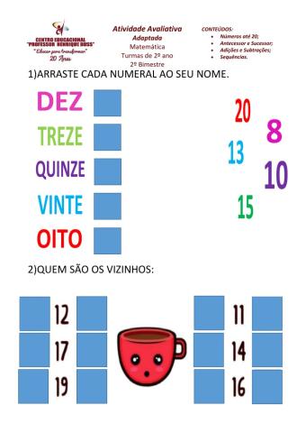 Avaliação de Matemática Adaptada 2º bimestre