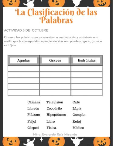 Actividad Martes 6 de Octubre. Clasificación de las Palabras.