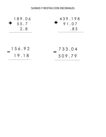 Suma y resta de números decimales