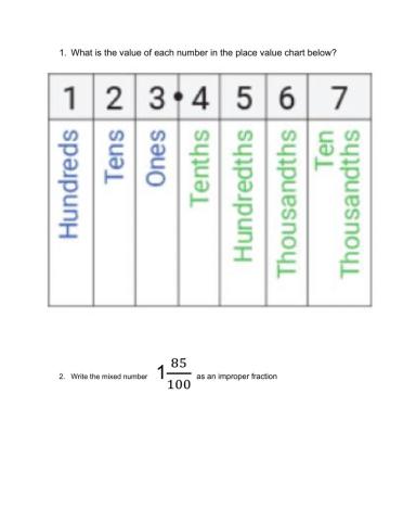 27-9 self assessment place value and mixed numbers