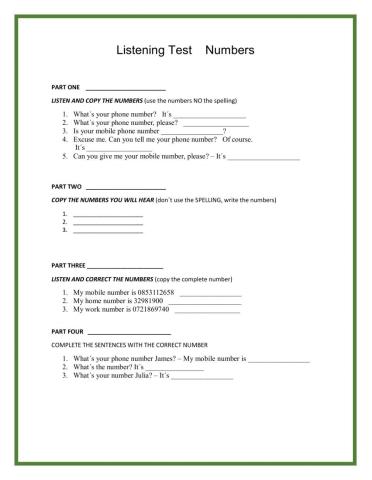 Listening Test - Numbers