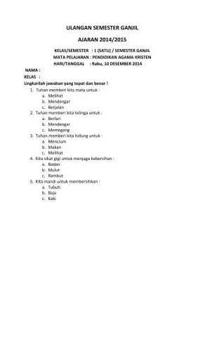 Tugas agama pilihan ganda