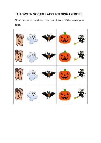 Halloween vocabulary listening exercise