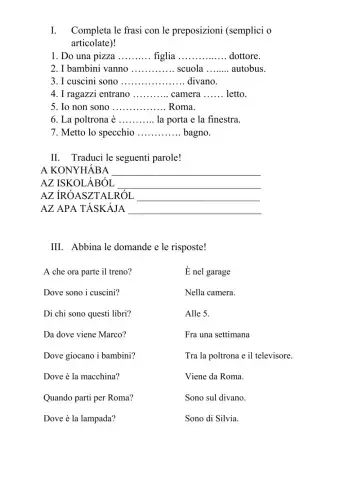 Preposizioni semplici e articolate