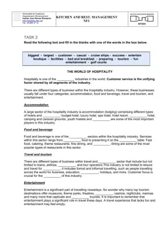 The world of hospitality fill-in-the-blanks