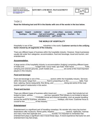 The world of hospitality fill-in-the-blanks