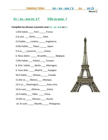 Aller à et aller en- au -aux