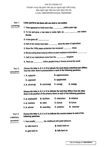 Lớp 12- cuối kỳ 1