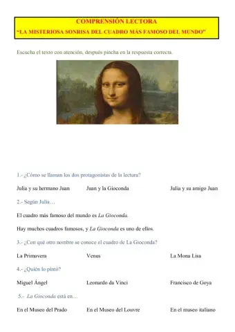 LECTURA: LA MISTERIOSA SONRISA DEL CUADRO MÁS FAMOSO DEL MUNDO