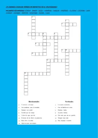 Crucigrama de verbos en infinitivo
