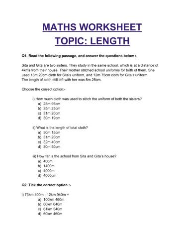 Length worksheet