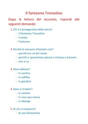 Il fantasma Tremolino-comprensione del testo