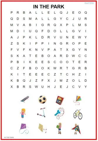 In the park. Wordsearch.
