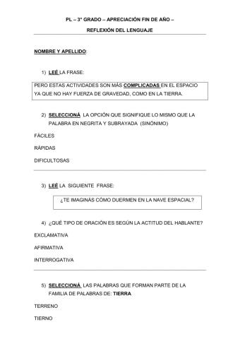 Reflexión del lenguaje - elegir la opción correcta